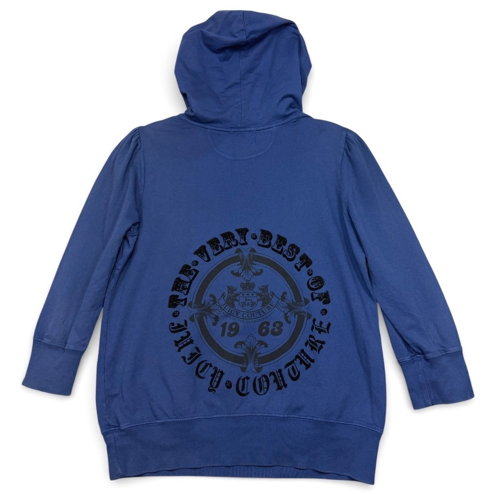 Vintage Y2K Juicy Couture Hoodie Womens L Blue Scotty Dog Sweatshirt Made in USA